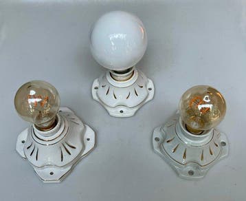 Mettlach - Plafondlamp (3) - Porselein - Art-deco Toneel