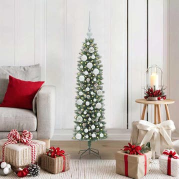 vidaXL Kunstmatige slanke kerstboom Groen en Wit 120 cm, Diversen, Verzenden, Nieuw