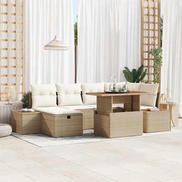 vidaXL Tuinbankenset 7 st Beige poly rattan, Tuin en Terras, Tuinsets en Loungesets, Verzenden, Nieuw, Rotan, 7 zitplaatsen