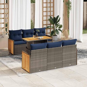 vidaXL 7-delige Loungeset met kussens poly rattan acacia, Verzenden, Nieuw, Loungeset