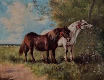 Paul Schouten (1860-1922) - Two Ponies in Meadow, Antiek en Kunst