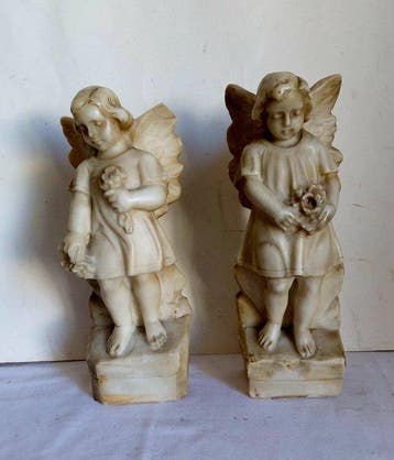 scuola italiana - sculptuur, Coppia di putto - 28 cm -