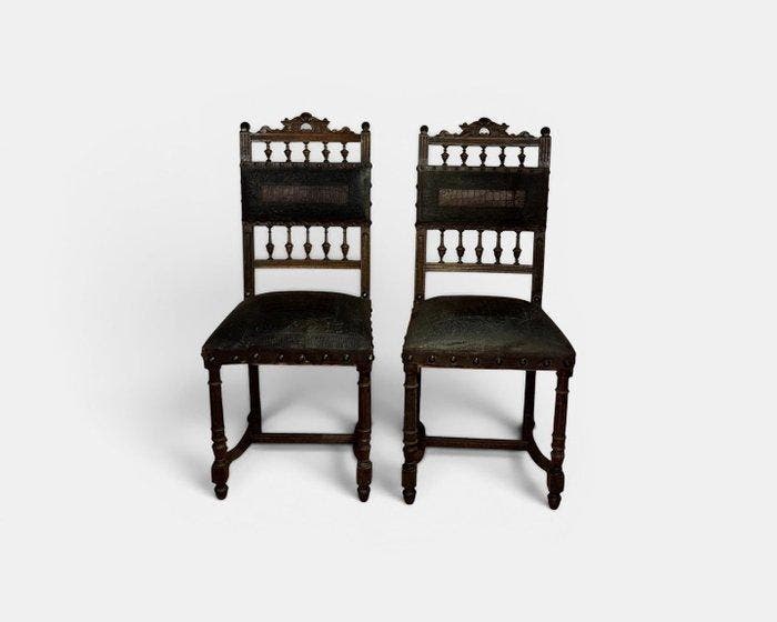 Stoel - Hout, Leder, Antiek en Kunst, Curiosa en Brocante