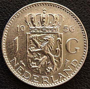 Nederlandse zilveren Gulden 1956, Verzenden, Koningin Juliana, Losse munt, Zilver