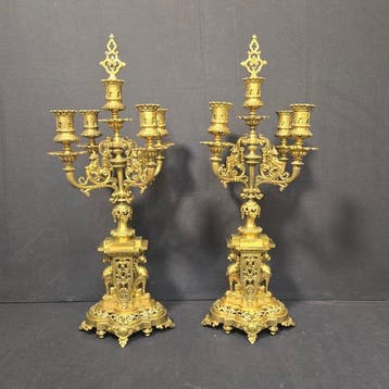 Pendule (2) Lodewijk XVI-stijl - Verguld brons - 1850-1900 -, Antiek en Kunst