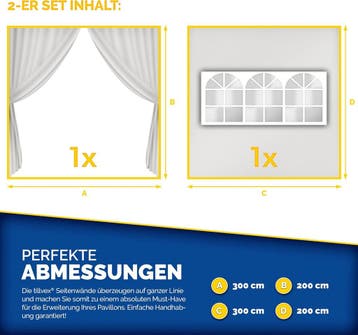 Tillvex® 2x Zijwand voor paviljoen - 3x3m - Wit, Tuin en Terras, Partytenten, Verzenden, Zo goed als nieuw