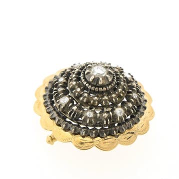 Antiek gouden broche met roos geslepen diamanten; ca. 0,2..., Gebruikt, Ophalen of Verzenden, Met edelsteen, Goud
