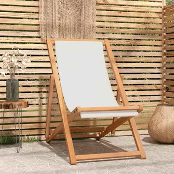 vidaXL Ligstoel 56x105x96 cm teakhout crème, Verzenden, Nieuw, Teakhout