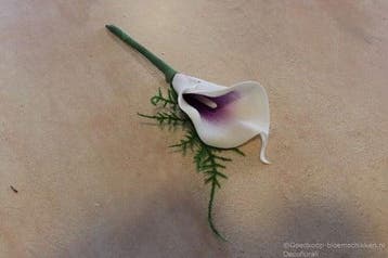 Corsage Maatwerk Calla Wit en Paars + Asparagus José, Ophalen of Verzenden, Nieuw