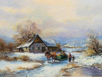 European School (XX), signed Schneider - Schneelandschaft, Antiek en Kunst