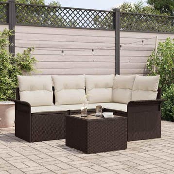 vidaXL Tuin Sofa Set 5 st Bruin poly rattan, Verzenden, Nieuw, Rotan, 5 zitplaatsen