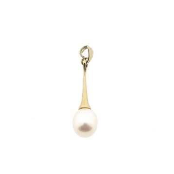 Gouden subtiele hanger met cultivé parel (Hanger of bedel), Ophalen of Verzenden, Gebruikt, Goud, Overige merken