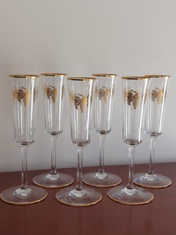Baccarat - Champagneglas (6) - Goudgegraveerde druiven - 24