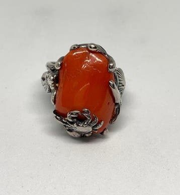 Zonder minimumprijs - Ring Zilver - 60.00ct. tw. Koraal -, Nieuw