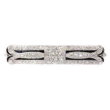 Broche Platina - 7.30ct. tw. - Diamant - Onyx, Art Deco 1920