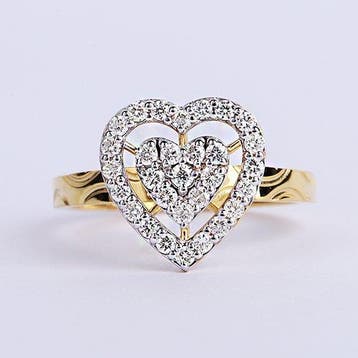 Ring - 14 karaat Geel goud - 0.42ct. tw. Diamant, Sieraden, Tassen en Uiterlijk, Ringen, Nieuw