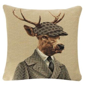 gobelin kussen jagers pet hert 45x45cm, Verzenden, Nieuw