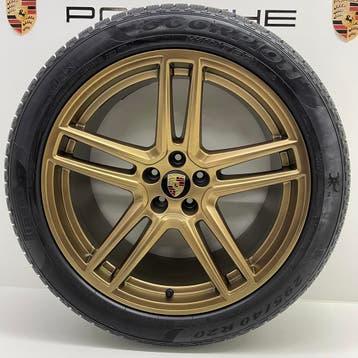 Porsche Macan ORIGINELE 20 Turbo II Goud met winterbanden, Auto-onderdelen, Banden en Velgen, Ophalen, Gebruikt, 295 mm, Banden en Velgen