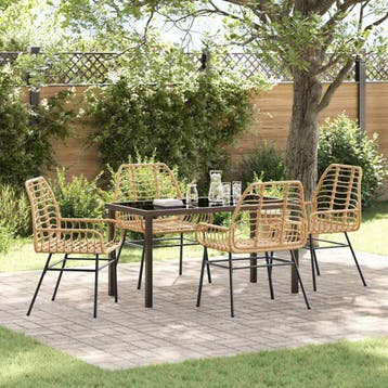 vidaXL Tuin eettafelset 5 pcs Bruin poly rattan, Verzenden, Nieuw, Rotan, 5 zitplaatsen