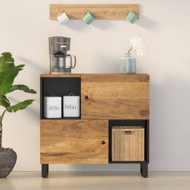 vidaXL Dressoir met 2 deuren 80x33x75 cm massief mangohout, Huis en Inrichting, Kasten | Dressoirs, 25 tot 50 cm, Nieuw, 50 tot 100 cm