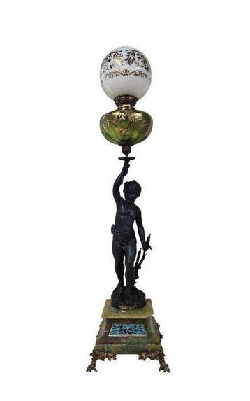 Olielamp - Cloisonné emaille, spelter, brons, kristal,