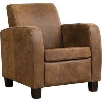 Leren fauteuil Joy - Kenia Brown (bruin) - Poten hout bruin, Huis en Inrichting, Nieuw, Ophalen of Verzenden, Eigentijds, Klassiek, Modern