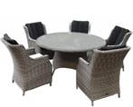 Riccione Darwin dining tuinset 150 cm rond 6-delig wit grijs, Ophalen of Verzenden, Nieuw, Wicker