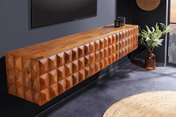 Massief houten tv lowboard VULCANO 160cm hangende, Ophalen of Verzenden, Nieuw