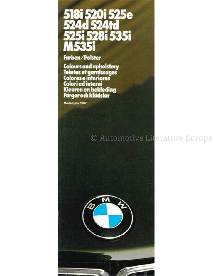 1987 BMW 5 SERIE KLEUREN EN BEKLEDING BROCHURE, Boeken, Auto's | Folders en Tijdschriften, BMW