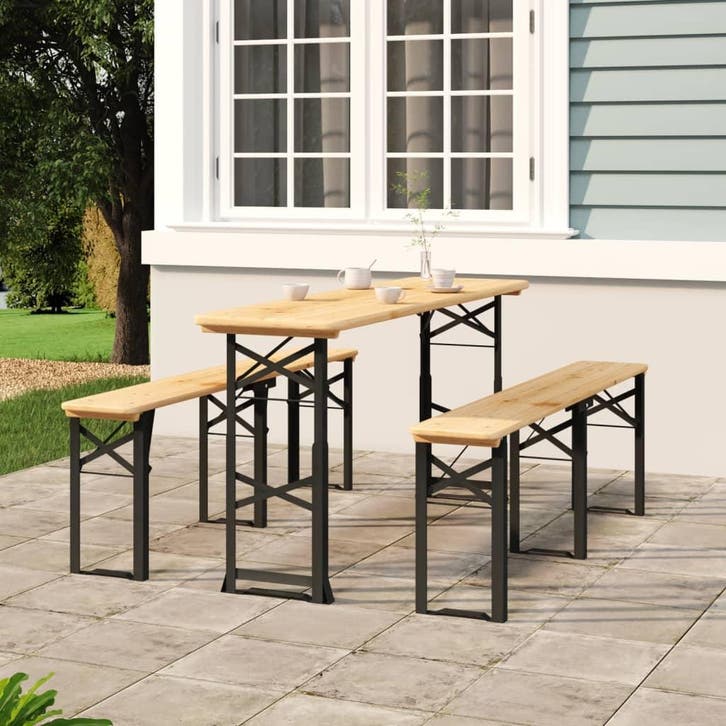 vidaXL Biertafel inklapbaar 170x50x75/105 cm massief, Tuin en Terras, Tuintafels, Nieuw, Hout, Verzenden