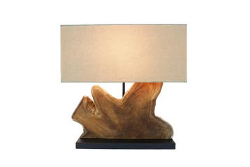 Tafellamp HYPNOTIC 50cm lampenkap beige teakhout naturel -, Ophalen of Verzenden, Nieuw