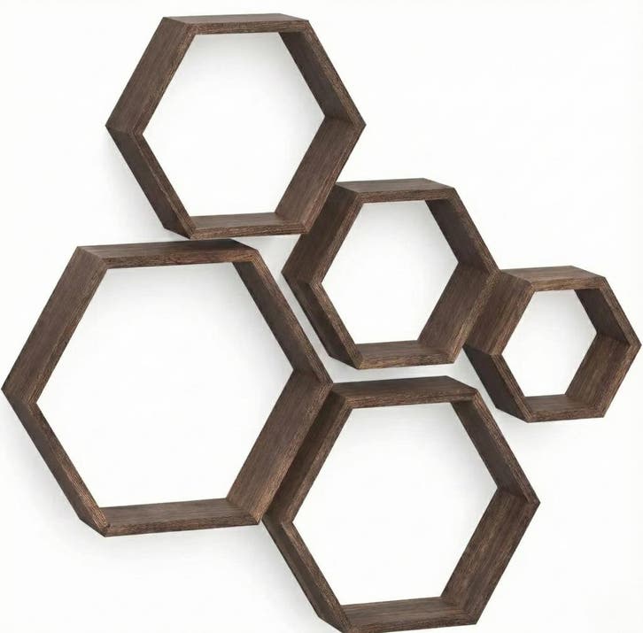 IvoQ Hexagon Wandplanken Set van 5, Huis en Inrichting, Woonaccessoires | Wandplanken en Boekenplanken, Nieuw, Verzenden