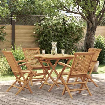 vidaXL 5-delige Tuinset massief teakhout, 4 zitplaatsen, Verzenden, Nieuw, Tuinset