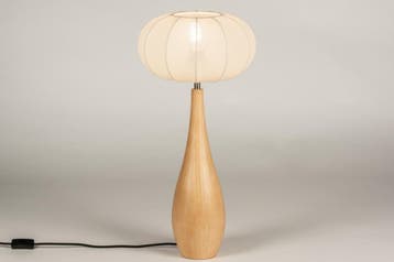 Rietveld Tafellampen - Beige, Hout, Naturel - Stof, Hout, Verzenden, Nieuw