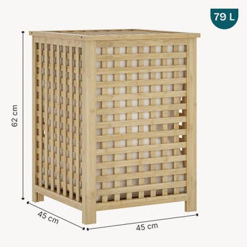 Wasmand Jystiand bamboe met waszak 62x45x45 cm naturel 79 L, Verzenden, Nieuw