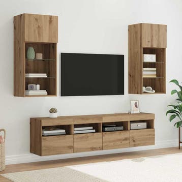 vidaXL TV Wand Eenheden met LED 5 st Artisan Eiken Bewerkt, Minder dan 50 cm, Verzenden, Nieuw, Minder dan 100 cm