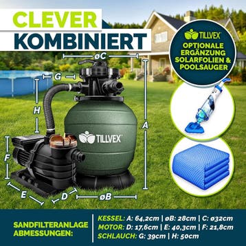 Tillvex® Zandfilter - Zandfilterpomp - 10200L/u - Groen, Verzenden, Zo goed als nieuw