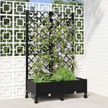 vidaXL Tuinplantbak met schutting en wielen Zwart 80 x 40 x, Verzenden, Nieuw, Minder dan 60 cm