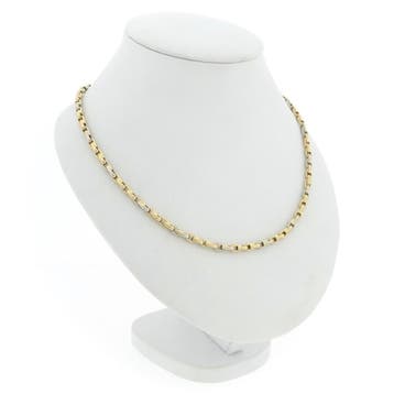 Bicolor gouden fantasieschakel ketting, Sieraden, Tassen en Uiterlijk, Kettingen, Ophalen of Verzenden, Gebruikt, Overige kleuren