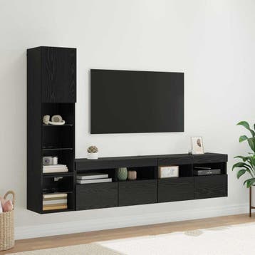 vidaXL TV-wandmeubel 4 st Zwart Eiken Bewerkt hout, Minder dan 50 cm, Verzenden, Nieuw, Minder dan 100 cm