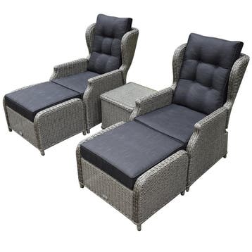 Toscane XL lounge balkonset verstelbaar 5-delig grijs, Tuin en Terras, Ophalen of Verzenden, Nieuw, Wicker