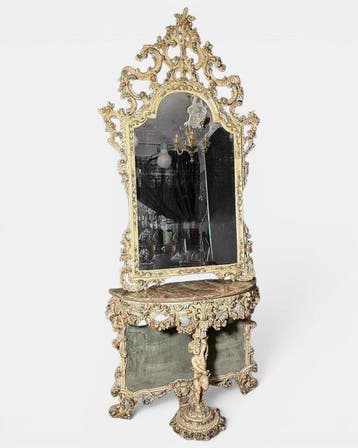 Consolle con Specchiera, di stile Barocco Veneziano -