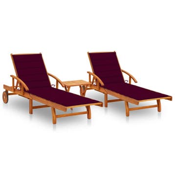 vidaXL Ligstoelen 2 st met tafel en kussens massief, Tuin en Terras, Verzenden, Nieuw