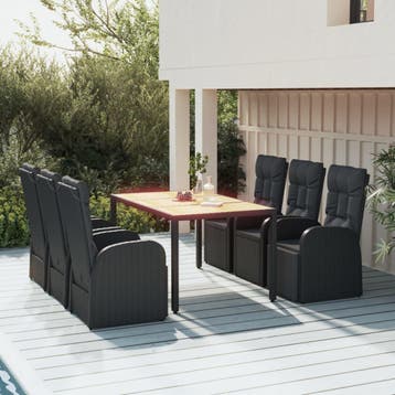 vidaXL 7-delige Tuinset met kussens poly rattan zwart, Verzenden, Nieuw, Tuinset