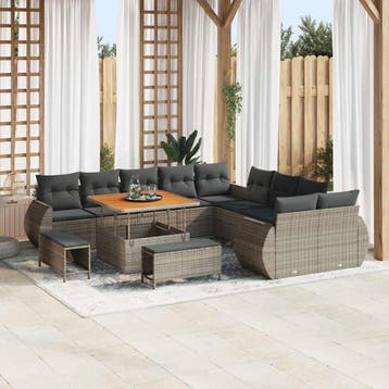 vidaXL Tuin Sofa Set 13 st 13-Aantal zitplaatsen Grijs, Verzenden, Nieuw, Rotan, 3 zitplaatsen