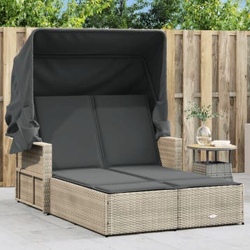 vidaXL Ligbed 2-persoons met luifel en kussens poly rattan, Tuin en Terras, Verzenden, Nieuw