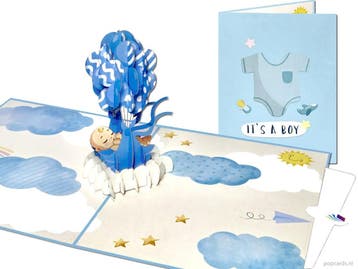 Geboortekaart Baby Jongetje Jongen Wiegje met Blauwe Ball..., Verzenden, Nieuw