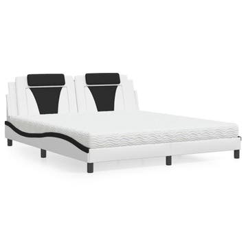 vidaXL Bed Viana met matras kunstleer wit en zwart 180x200, Overige materialen, Eenpersoons, Verzenden, Wit