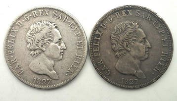 Italië, Koninkrijk Sardinië Carlo Felice. 5 Lire 1827 (2