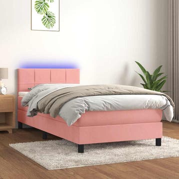 vidaXL Boxspring met matras en LED fluweel roze 80x200 cm, Eenpersoons, Verzenden, Nieuw, 80 cm
